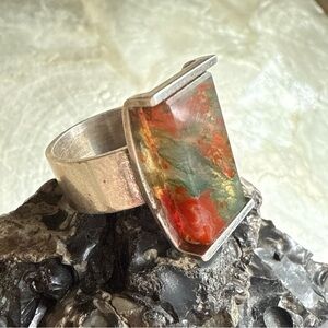 Eli’s Kauppi Finland Sterling Silver MODERNIST Ring Moss Agate  6.25